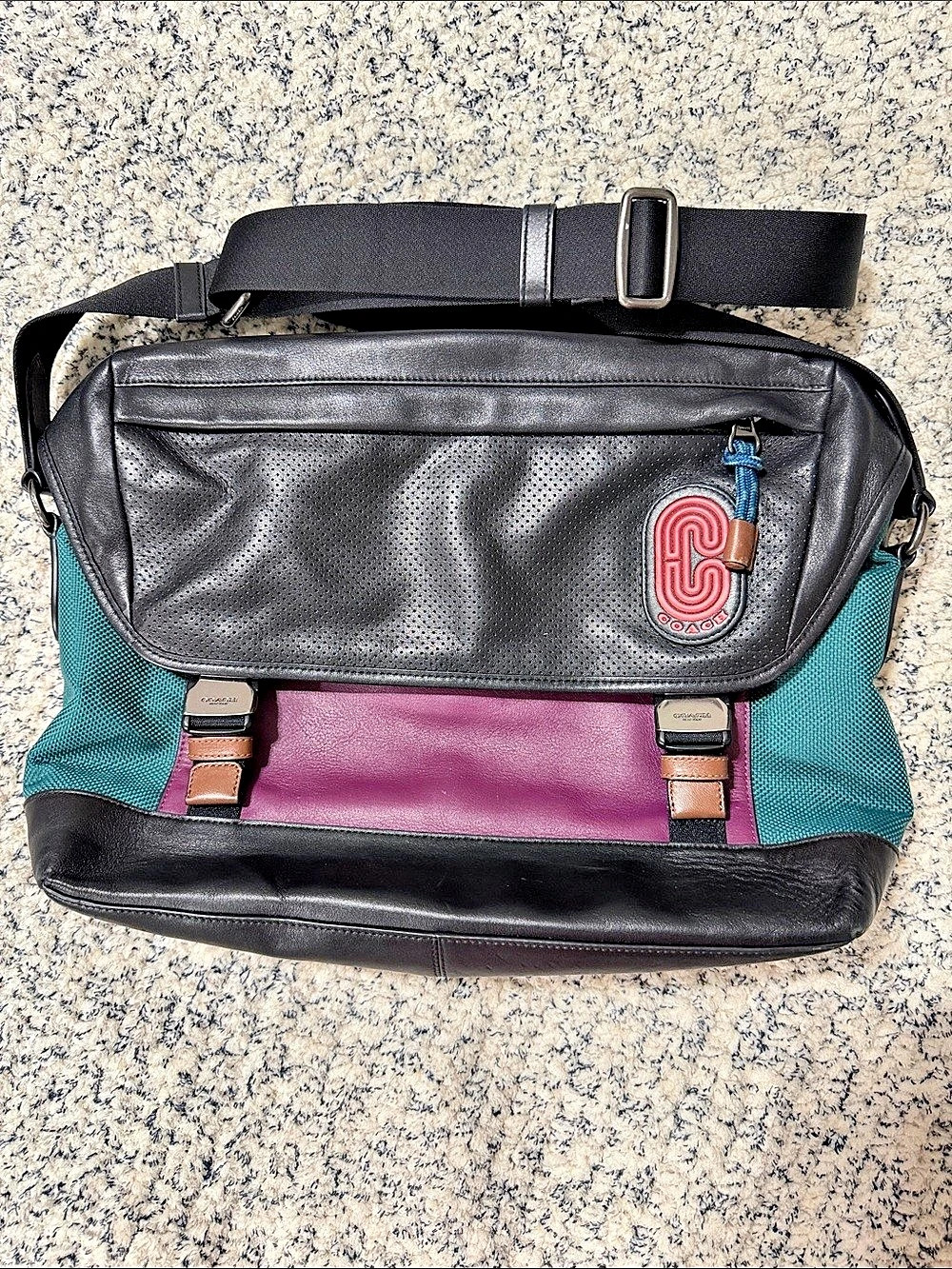 Coach Ranger Messenger Bag Colorblock Dark Sea Green Plum 91240